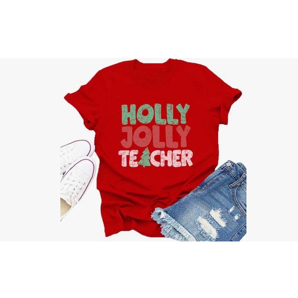 Dabon Womens "Holly Jolly Teacher"‎ Tshirt Size M